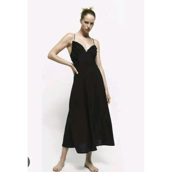 NWT ZARA BLACK SLIP CAMISOLE DRESS REF 1165/155/364 18" Ptp Large - Picture 2 of 7